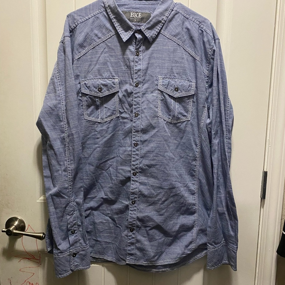 BKE Men's Casual Blue Button Down Shirt